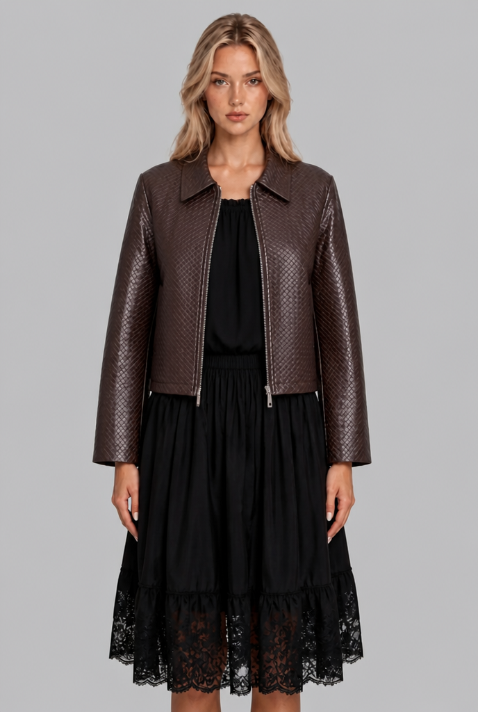 Woven Faux Leather Jacket