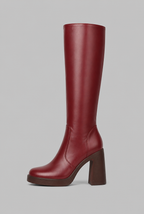 Block Heel Knee-High Faux Leather Boots