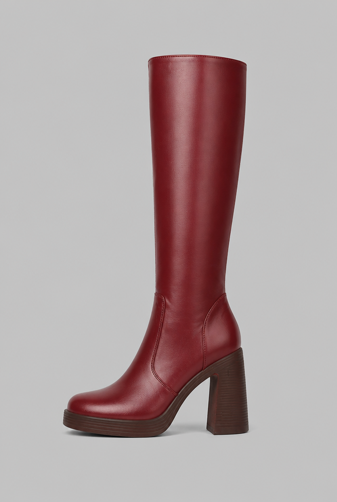 Block Heel Knee-High Faux Leather Boots