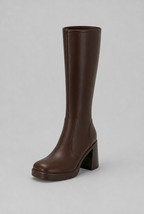 Block Heel Knee-High Faux Leather Boots