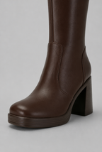 Block Heel Knee-High Faux Leather Boots