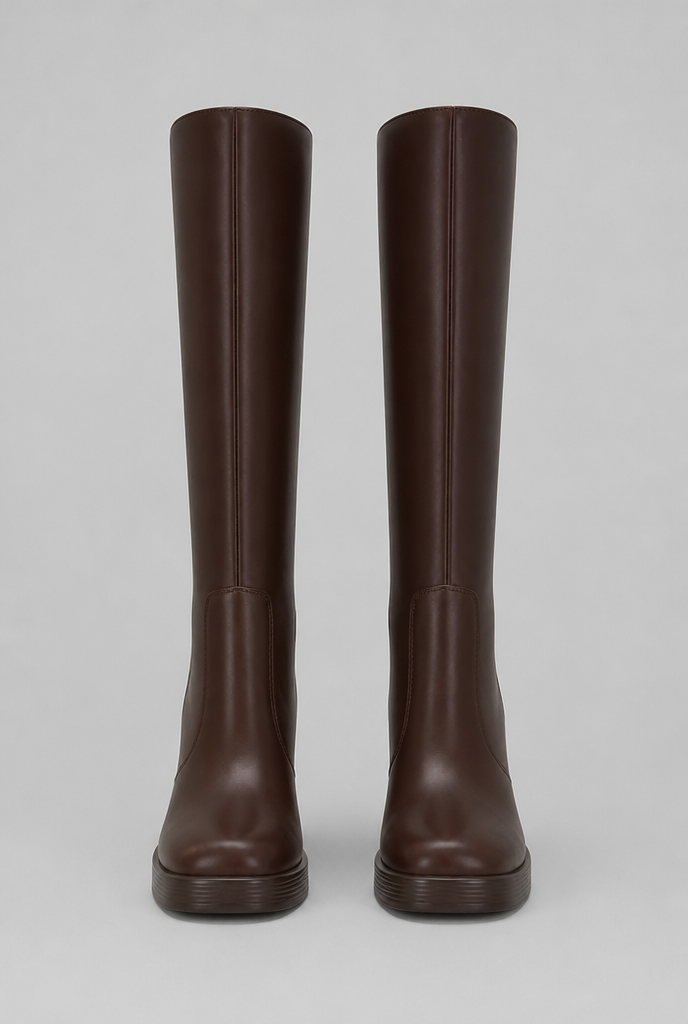 Block Heel Knee-High Faux Leather Boots