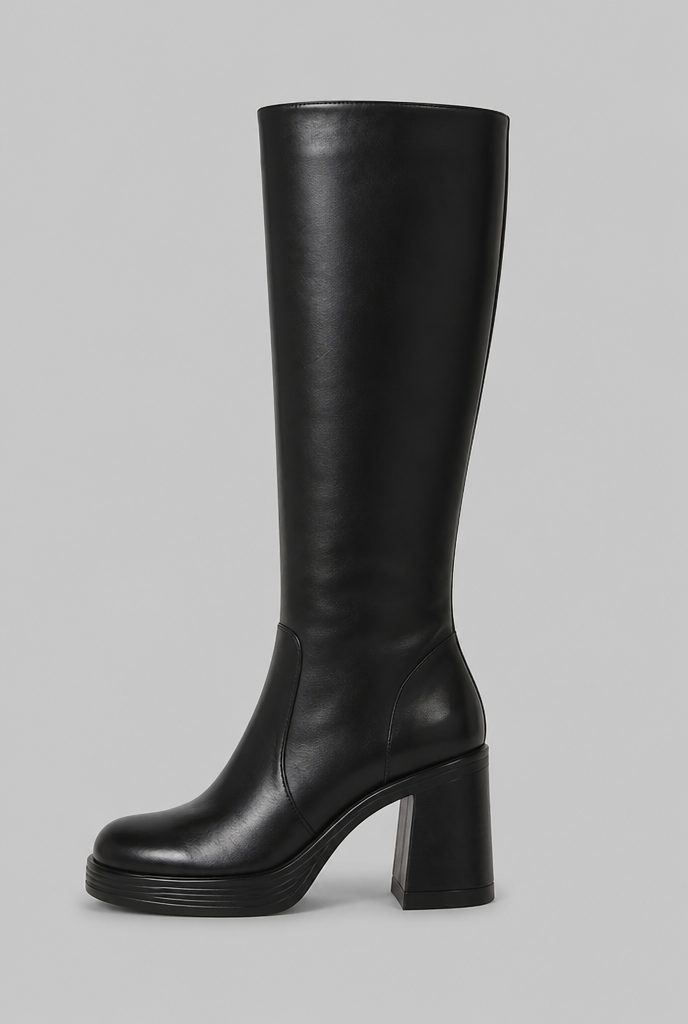 Block Heel Knee-High Faux Leather Boots