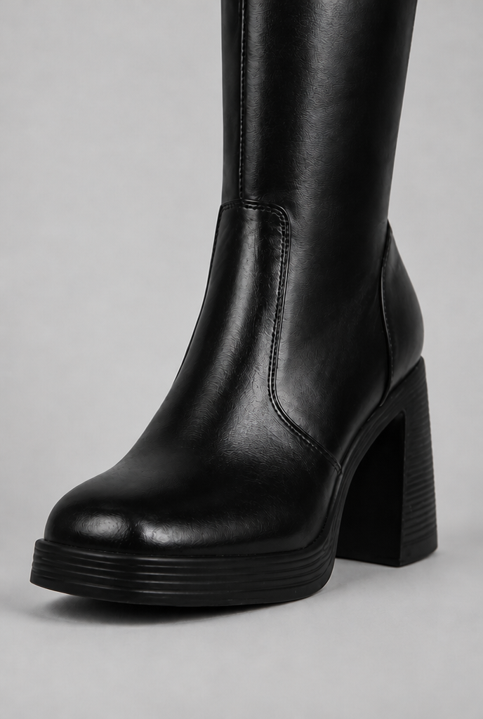 Block Heel Knee-High Faux Leather Boots