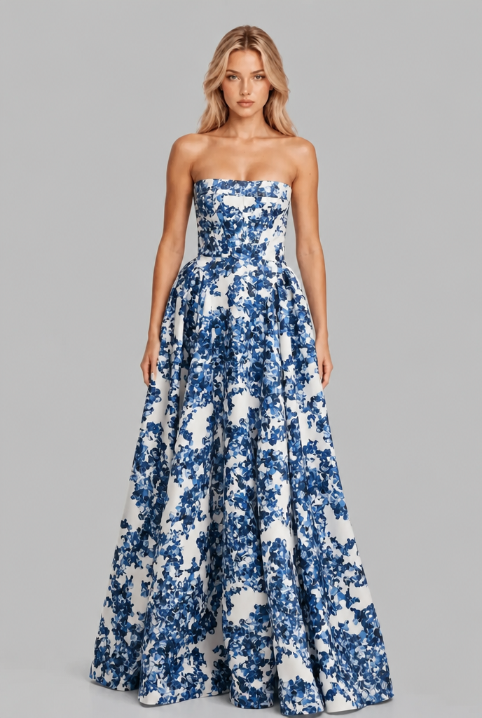 Strapless Floral Corset Ball Gown