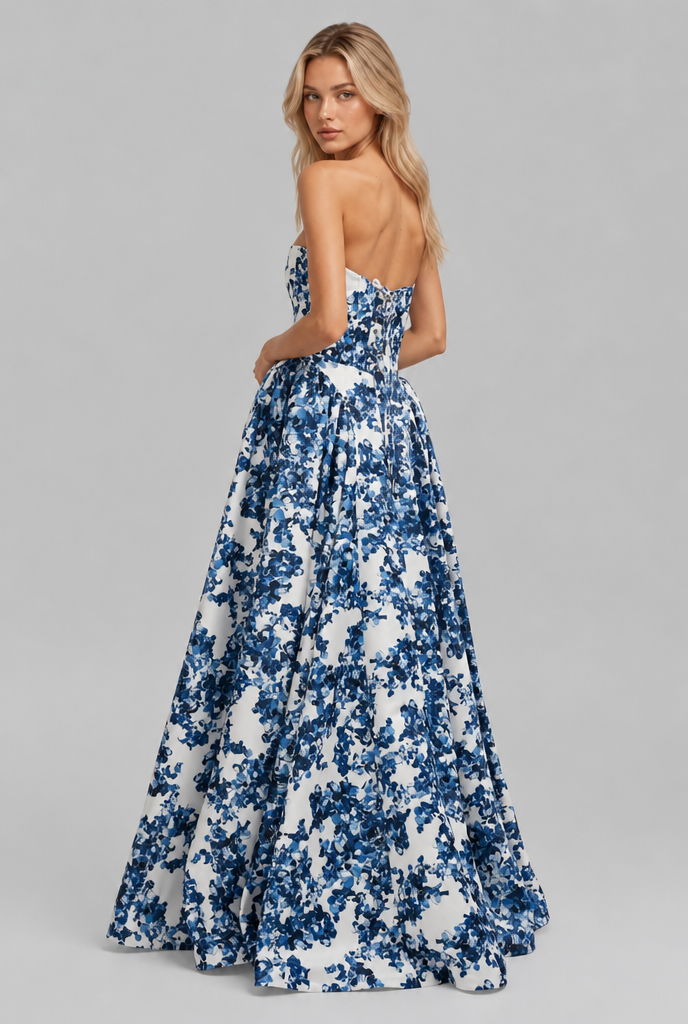 Strapless Floral Corset Ball Gown