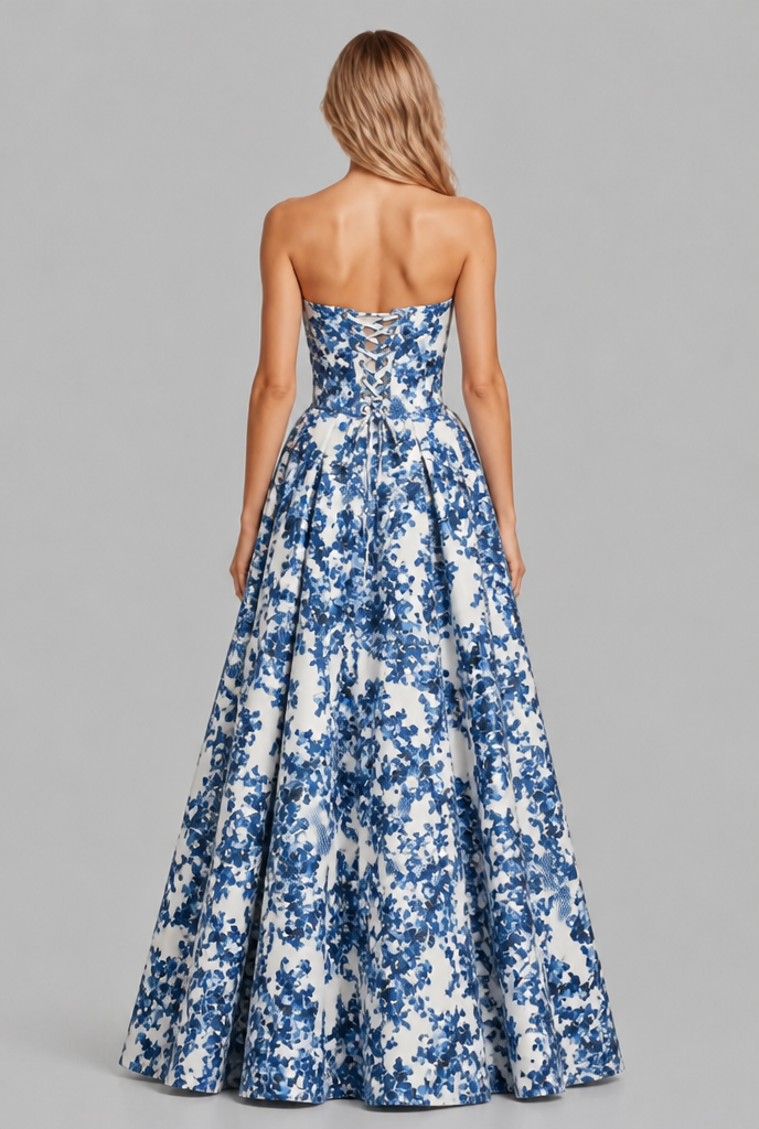 Strapless Floral Corset Ball Gown