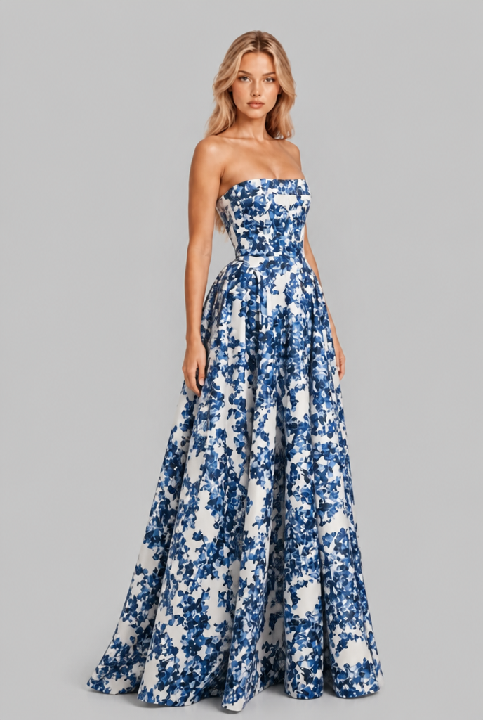 Strapless Floral Corset Ball Gown