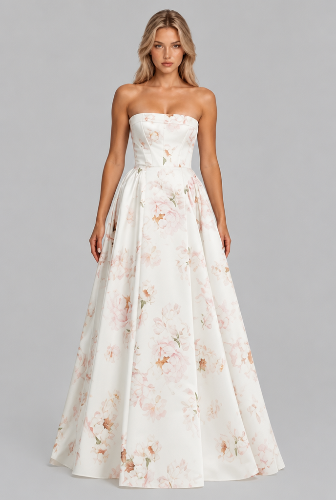 Strapless Floral Corset Ball Gown