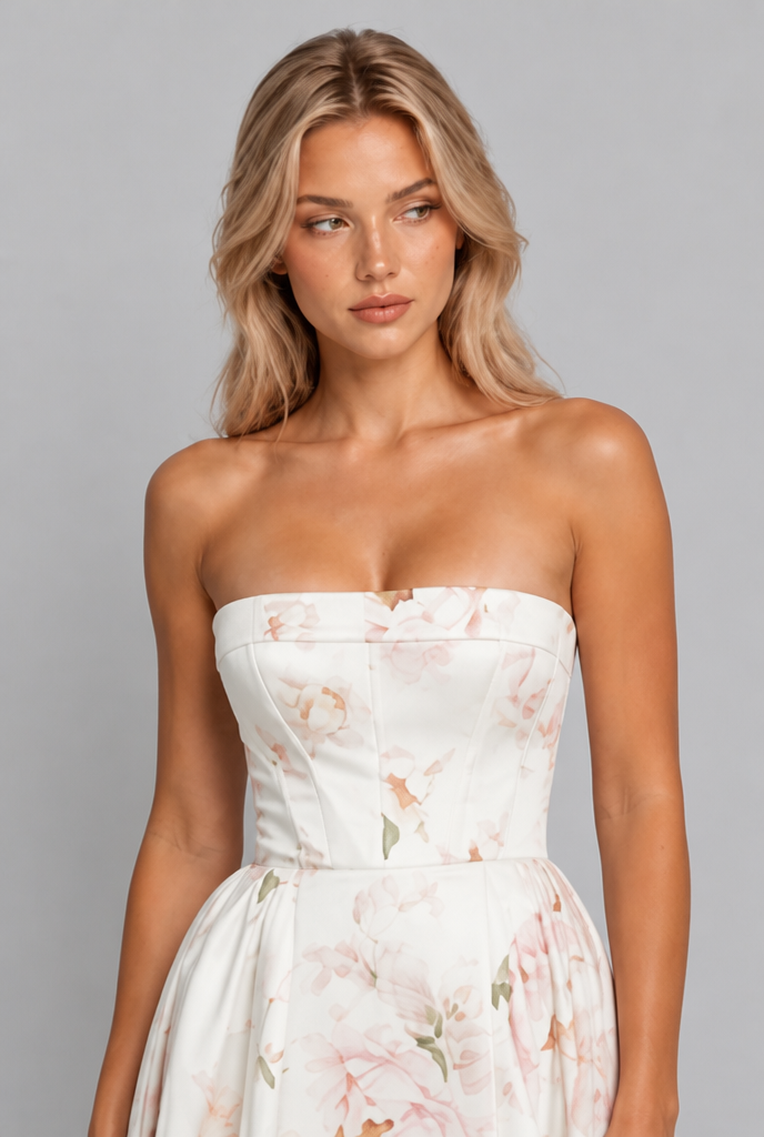Strapless Floral Corset Ball Gown