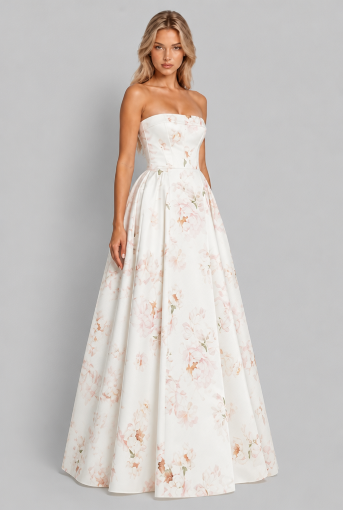 Strapless Floral Corset Ball Gown