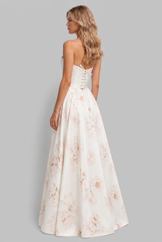 Strapless Floral Corset Ball Gown