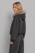 Faux Fur Hood Fleece-Lined Bomber Jacket