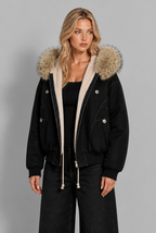 Faux Fur Hood Fleece-Lined Bomber Jacket