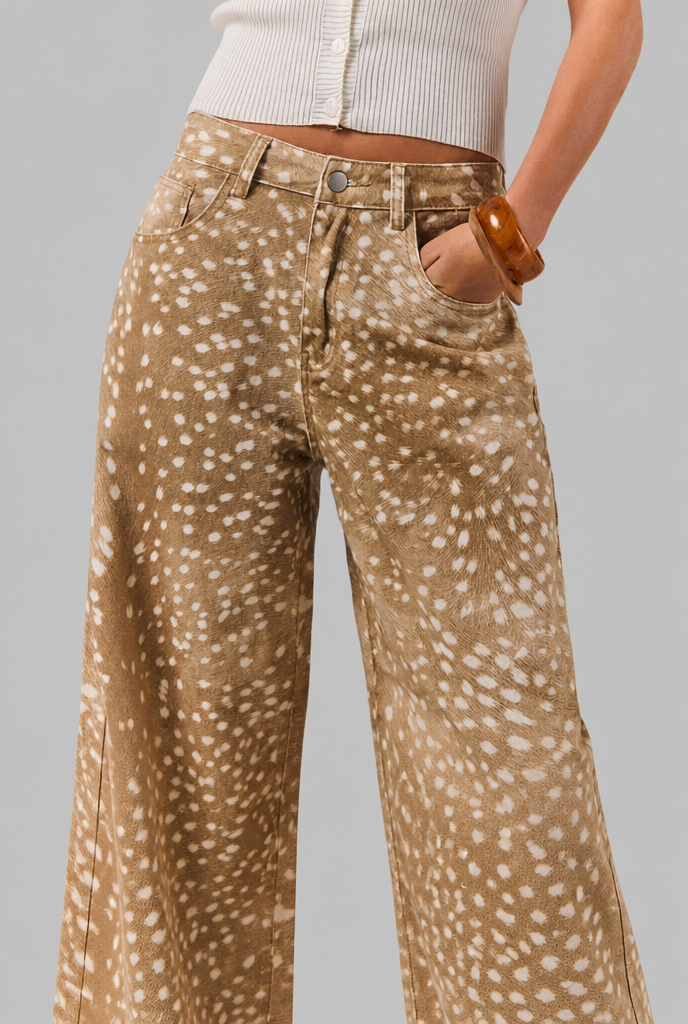 Fawn Print Wide Leg Jeans