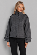 Oversized Wool-Look Funnel Neck Bomber Jacket