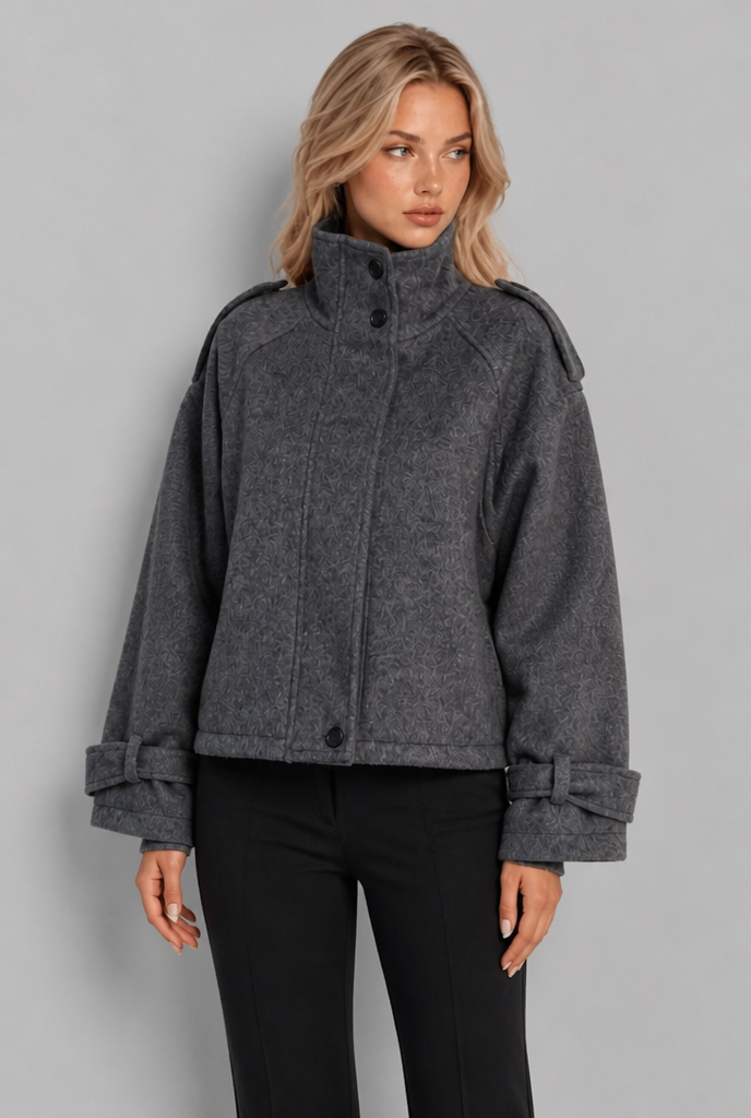 Oversized Wool-Look Funnel Neck Bomber Jacket