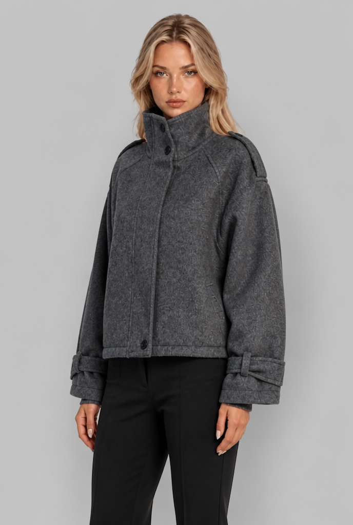 Oversized Wool-Look Funnel Neck Bomber Jacket