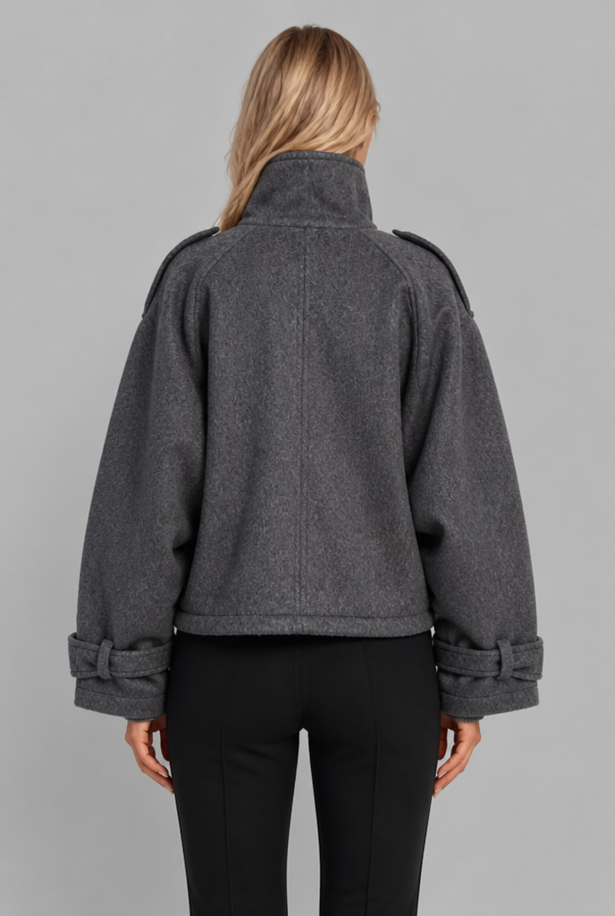 Oversized Wool-Look Funnel Neck Bomber Jacket