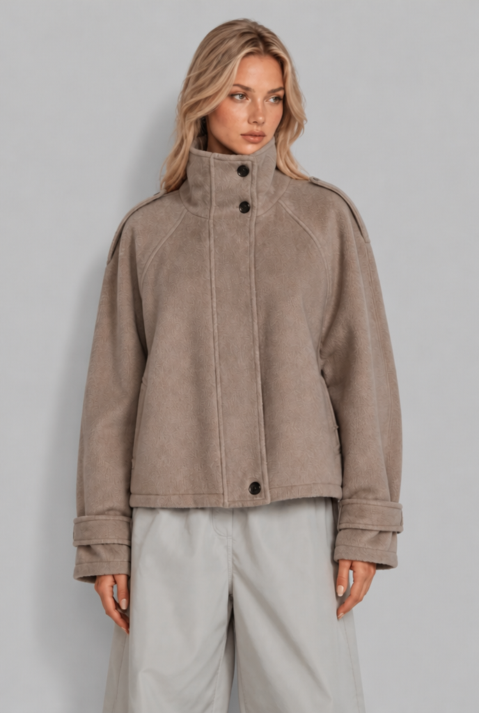 Oversized Wool-Look Funnel Neck Bomber Jacket