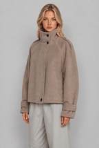 Oversized Wool-Look Funnel Neck Bomber Jacket