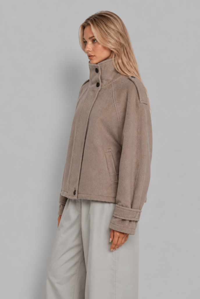 Oversized Wool-Look Funnel Neck Bomber Jacket