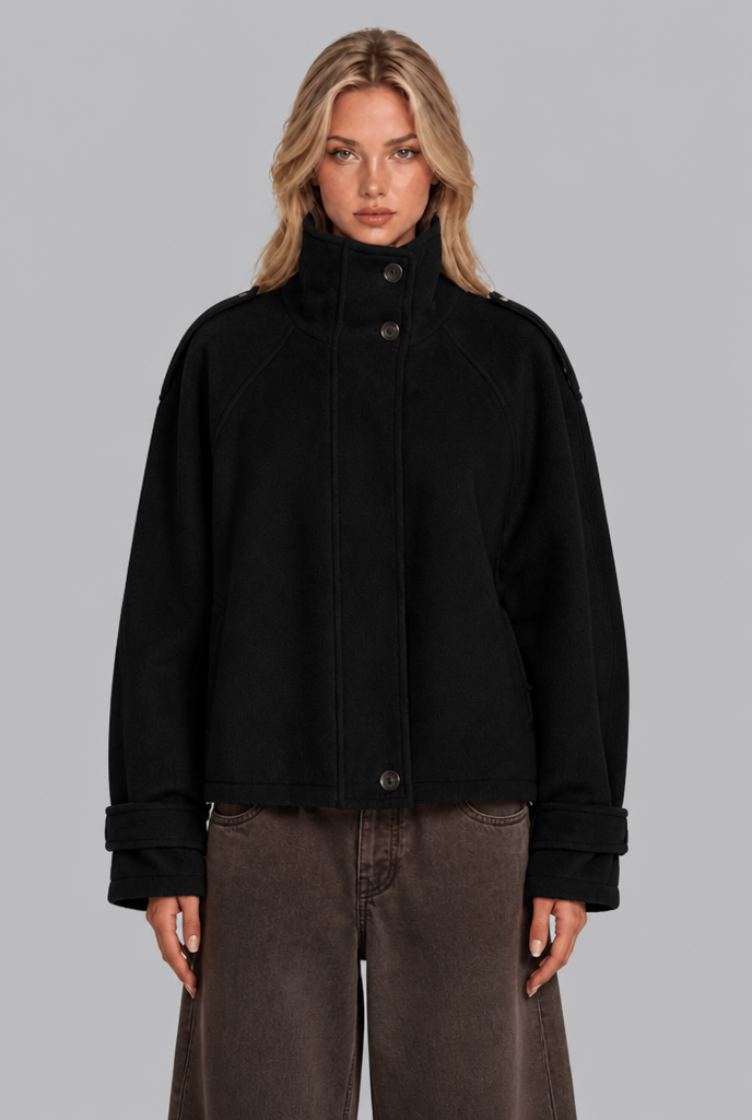 Oversized Wool-Look Funnel Neck Bomber Jacket
