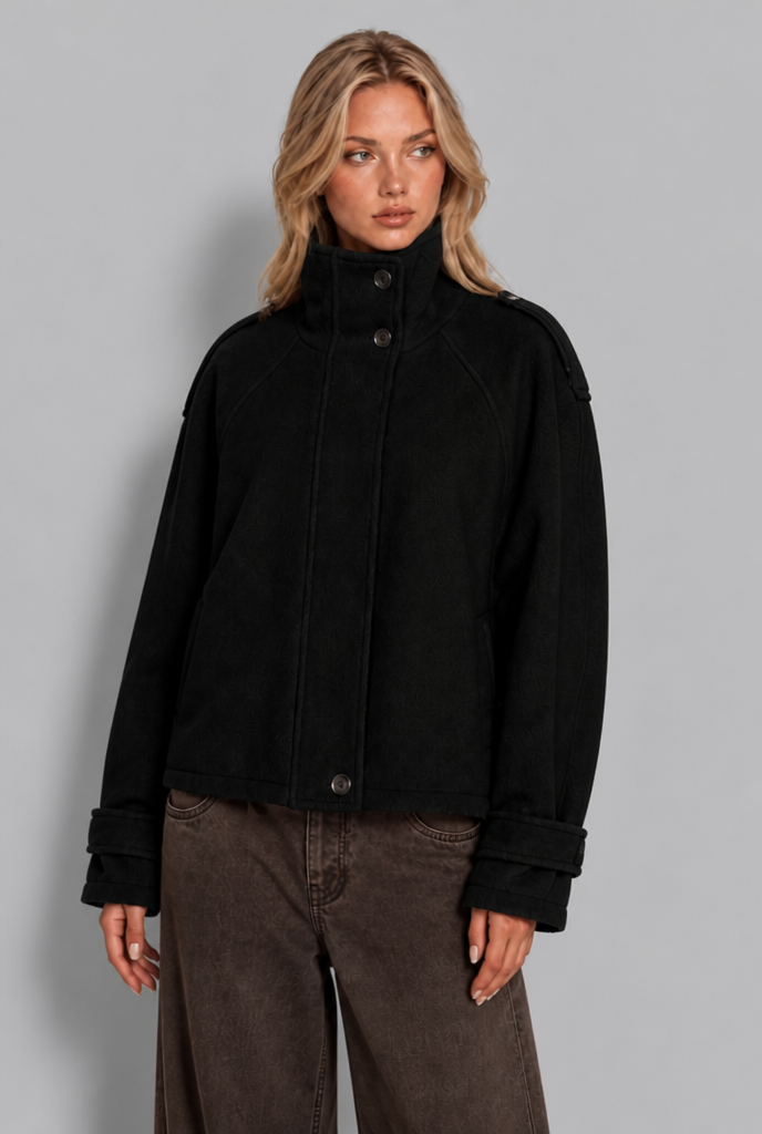 Oversized Wool-Look Funnel Neck Bomber Jacket