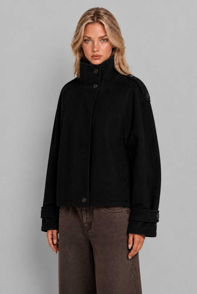 Oversized Wool-Look Funnel Neck Bomber Jacket