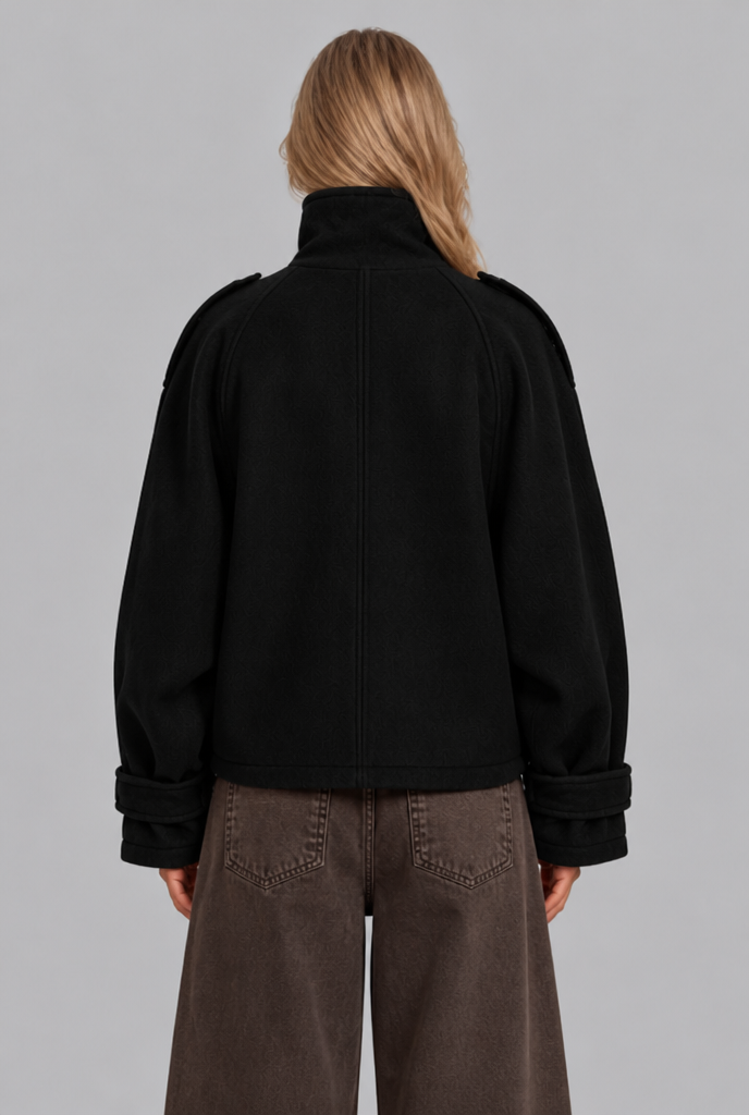 Oversized Wool-Look Funnel Neck Bomber Jacket