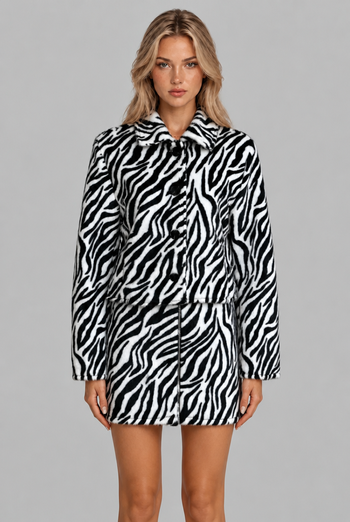 Zebra Print Jacket and Mini Skirt Set