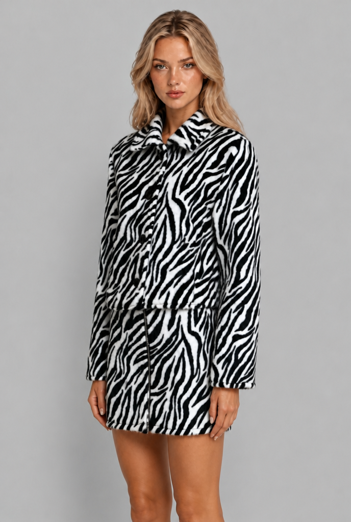 Zebra Print Jacket and Mini Skirt Set