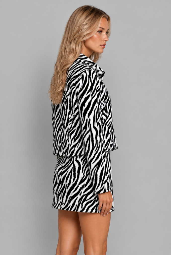 Zebra Print Jacket and Mini Skirt Set