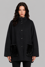 Oversized Wool-Look Jacket with Faux Fur Pockets