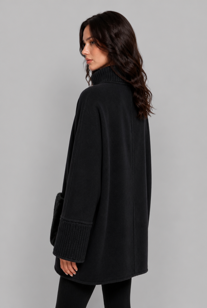 Oversized Wool-Look Jacket with Faux Fur Pockets