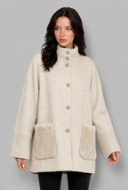 Oversized Wool-Look Jacket with Faux Fur Pockets