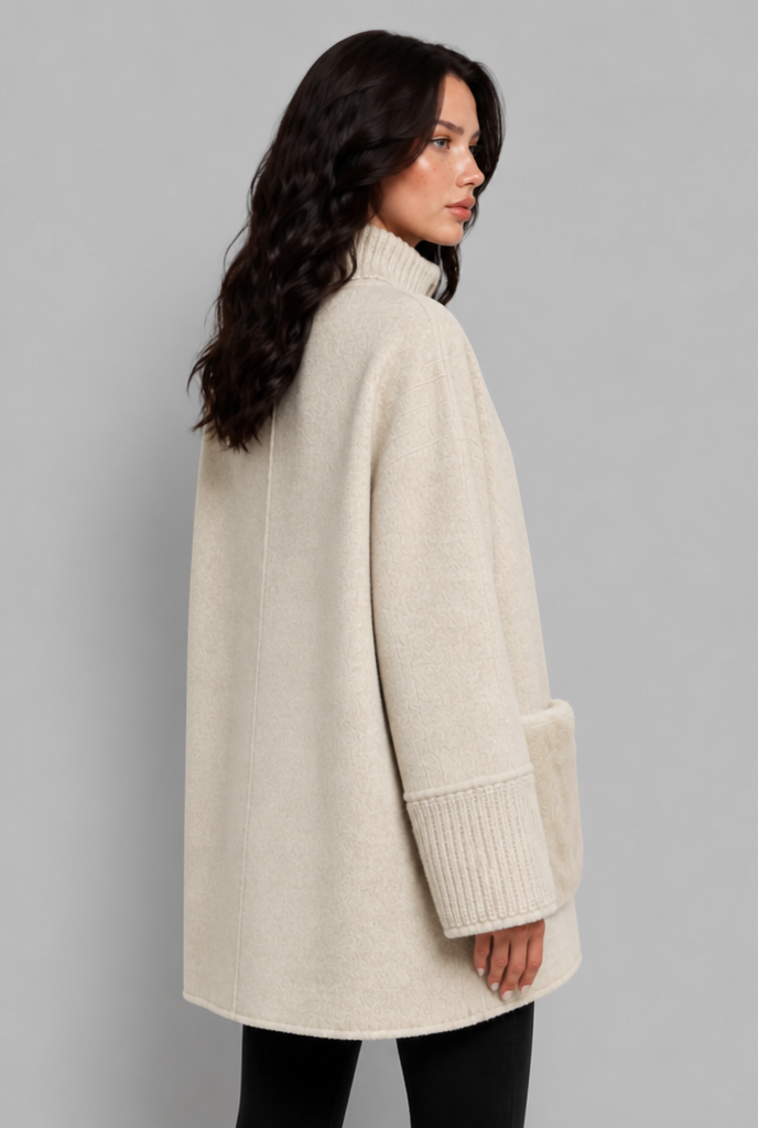 Oversized Wool-Look Jacket with Faux Fur Pockets